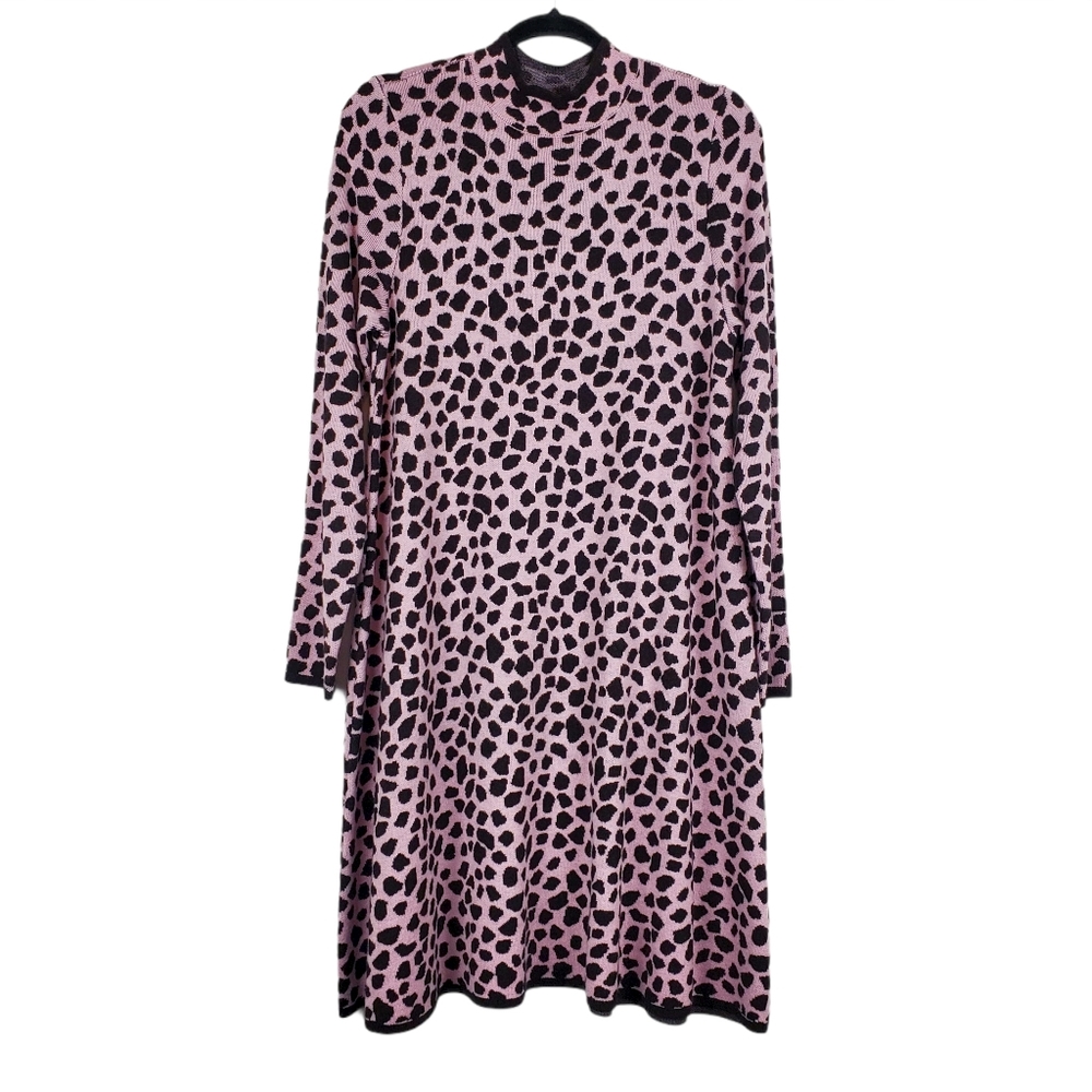 ANN TAYLOR Pink Jacquard Animal Sweater Dress M - Picture 3 of 9